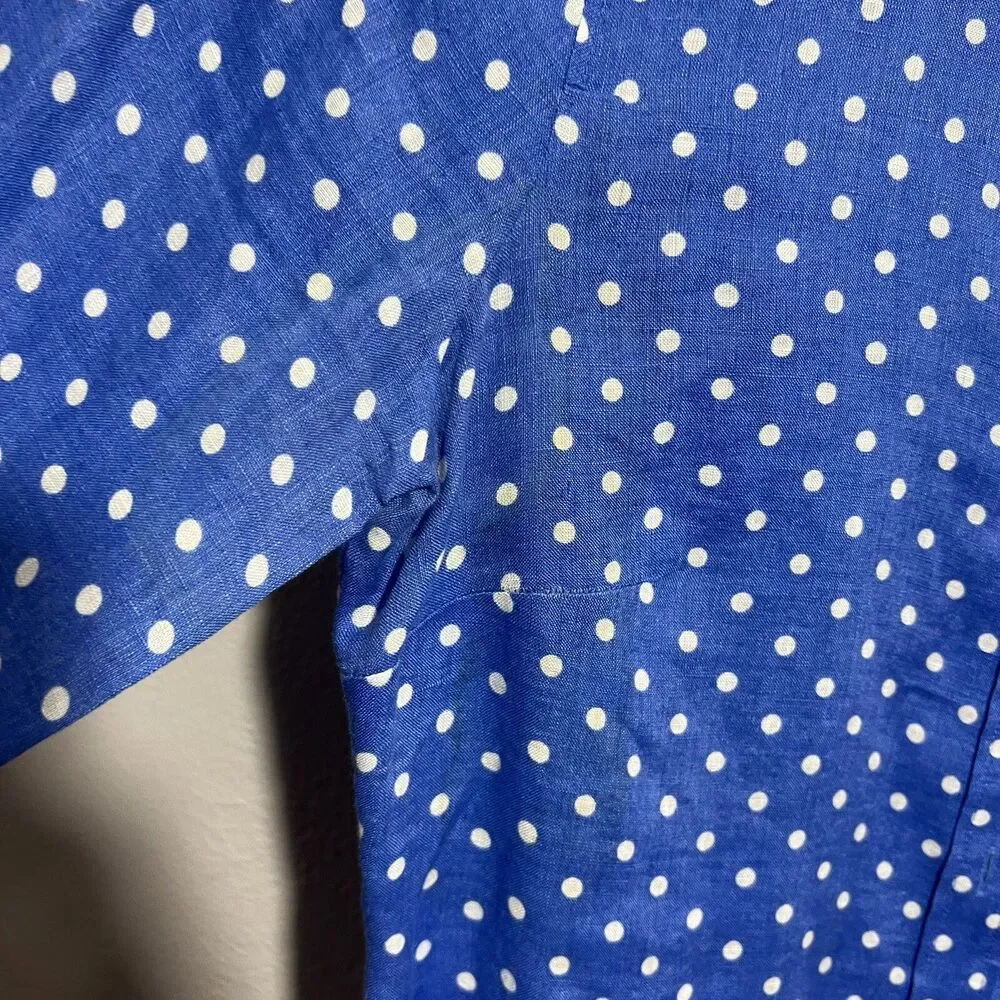 JCrew Womens Polka Dot Linen Top Slim Perfect Button Down Shirt Blue Sz 0